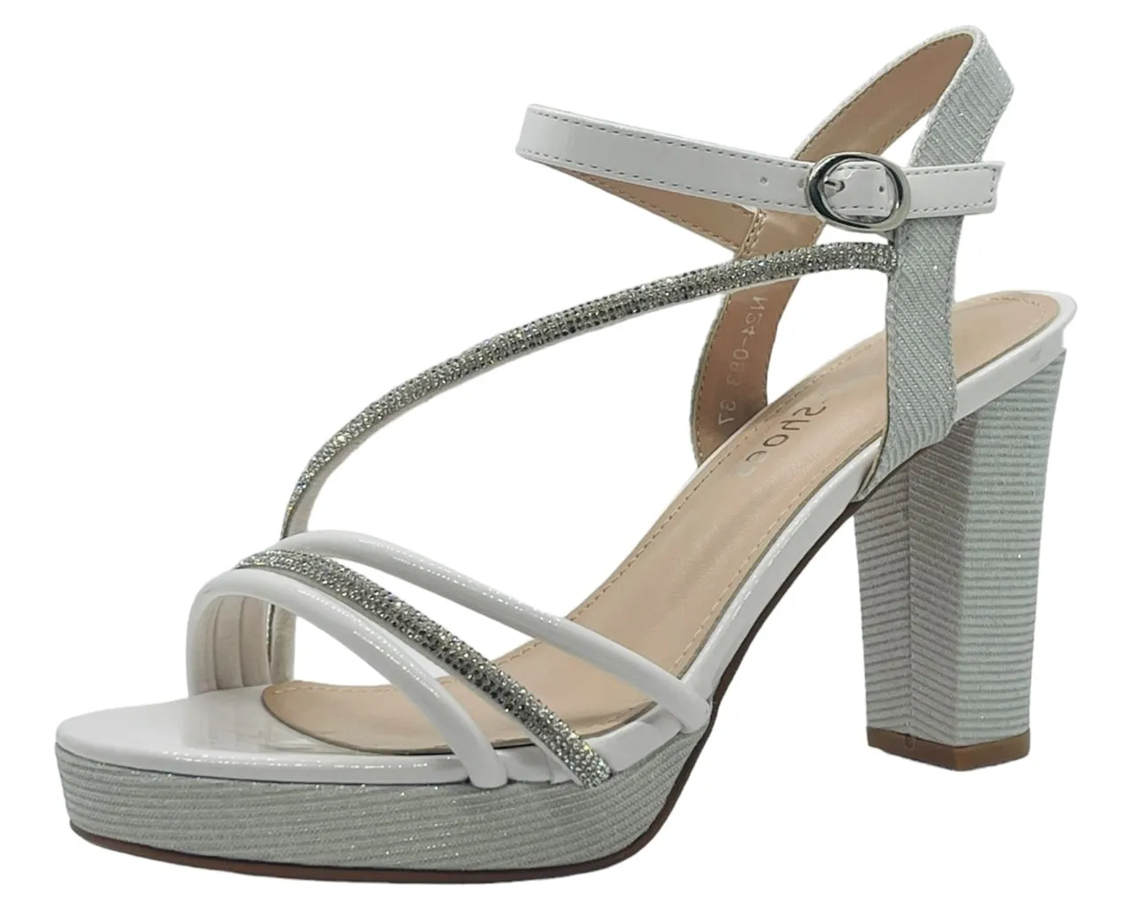 Ankle Strap Diamante Block Heel Shoes