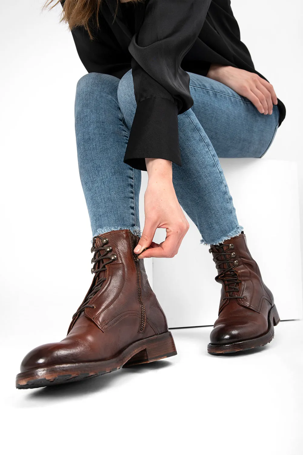ASTON terra-brown hidden lace up boots.