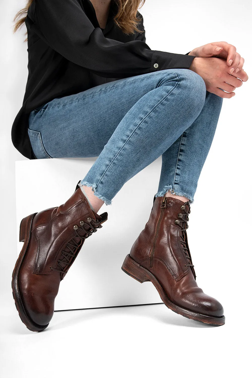 ASTON terra-brown hidden lace up boots.