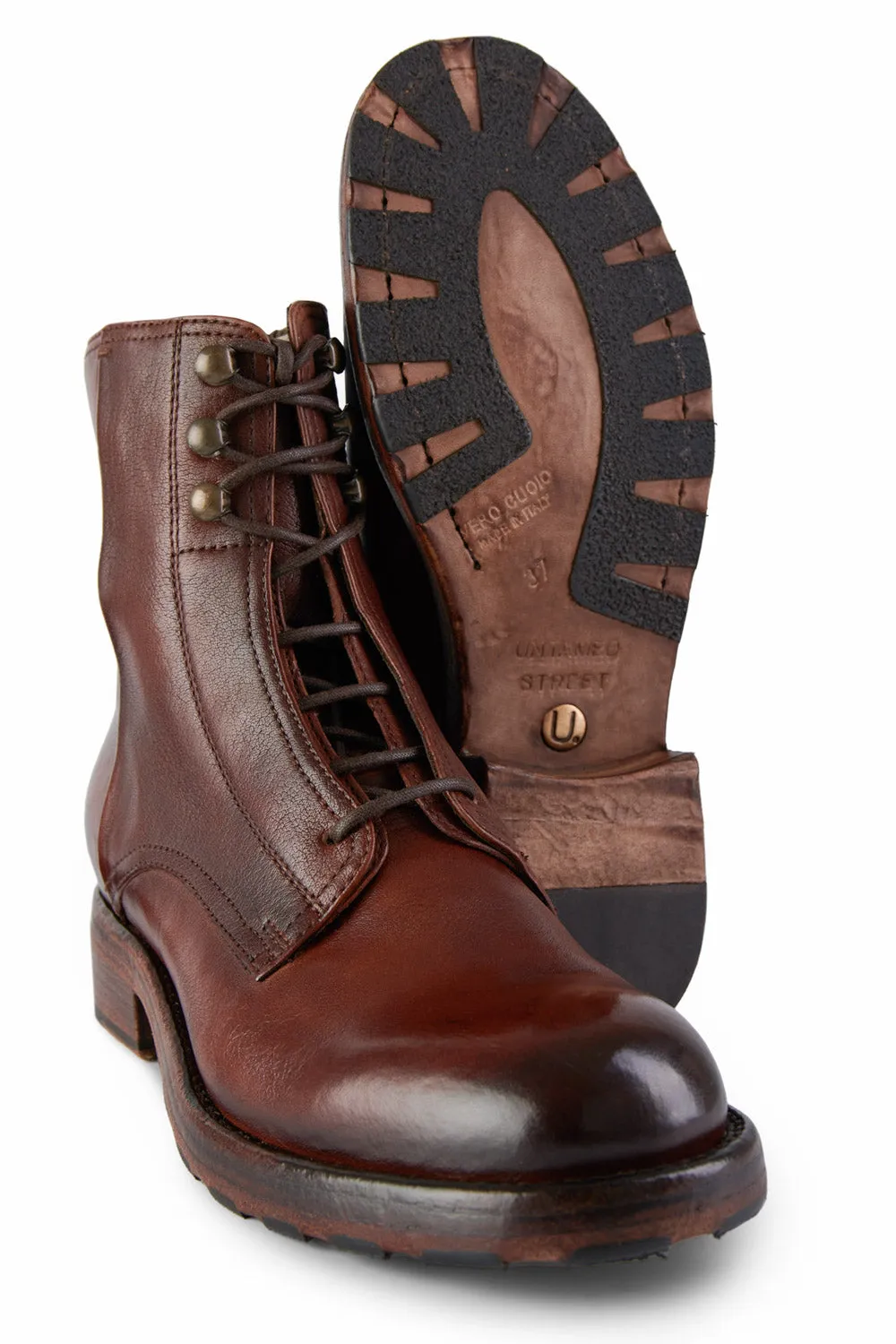 ASTON terra-brown hidden lace up boots.
