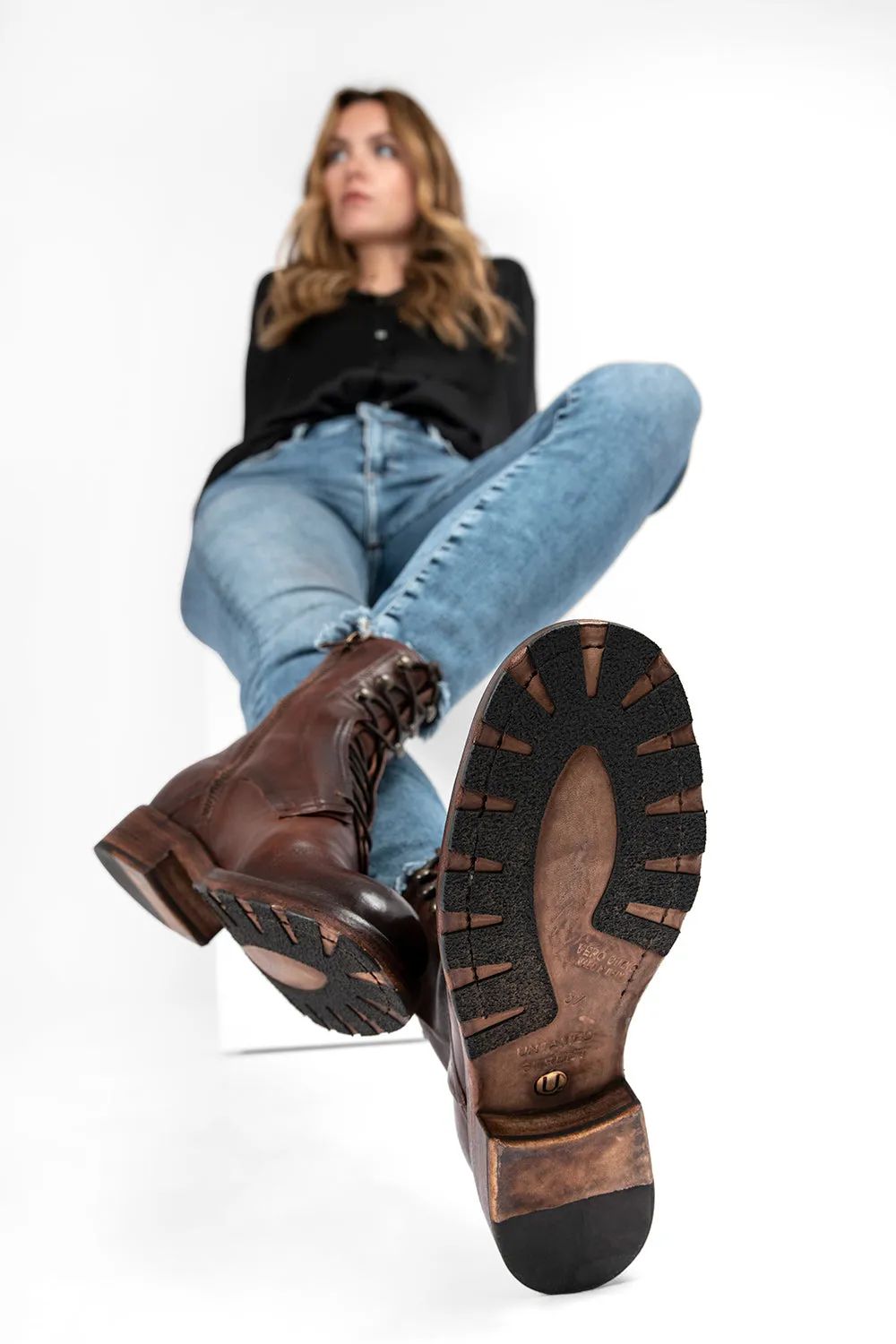 ASTON terra-brown hidden lace up boots.