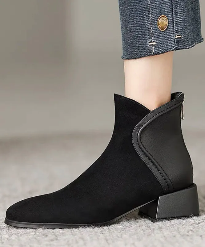Brown Splicing Elegant Chunky Suede Boots ML1648