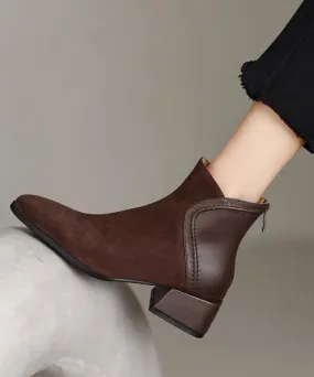 Brown Splicing Elegant Chunky Suede Boots ML1648