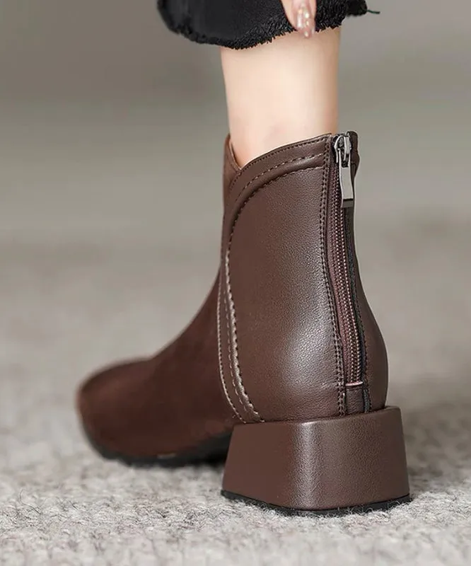 Brown Splicing Elegant Chunky Suede Boots ML1648