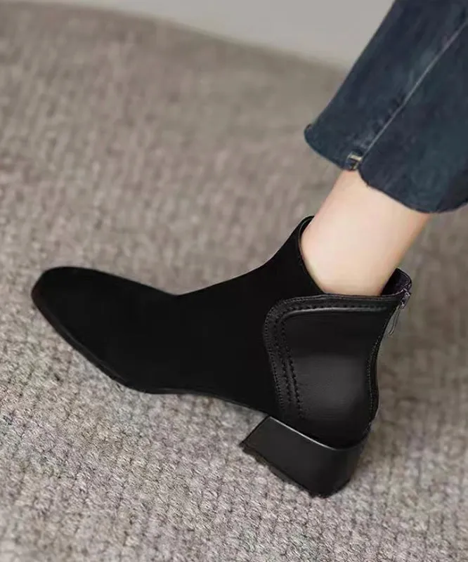 Brown Splicing Elegant Chunky Suede Boots ML1648