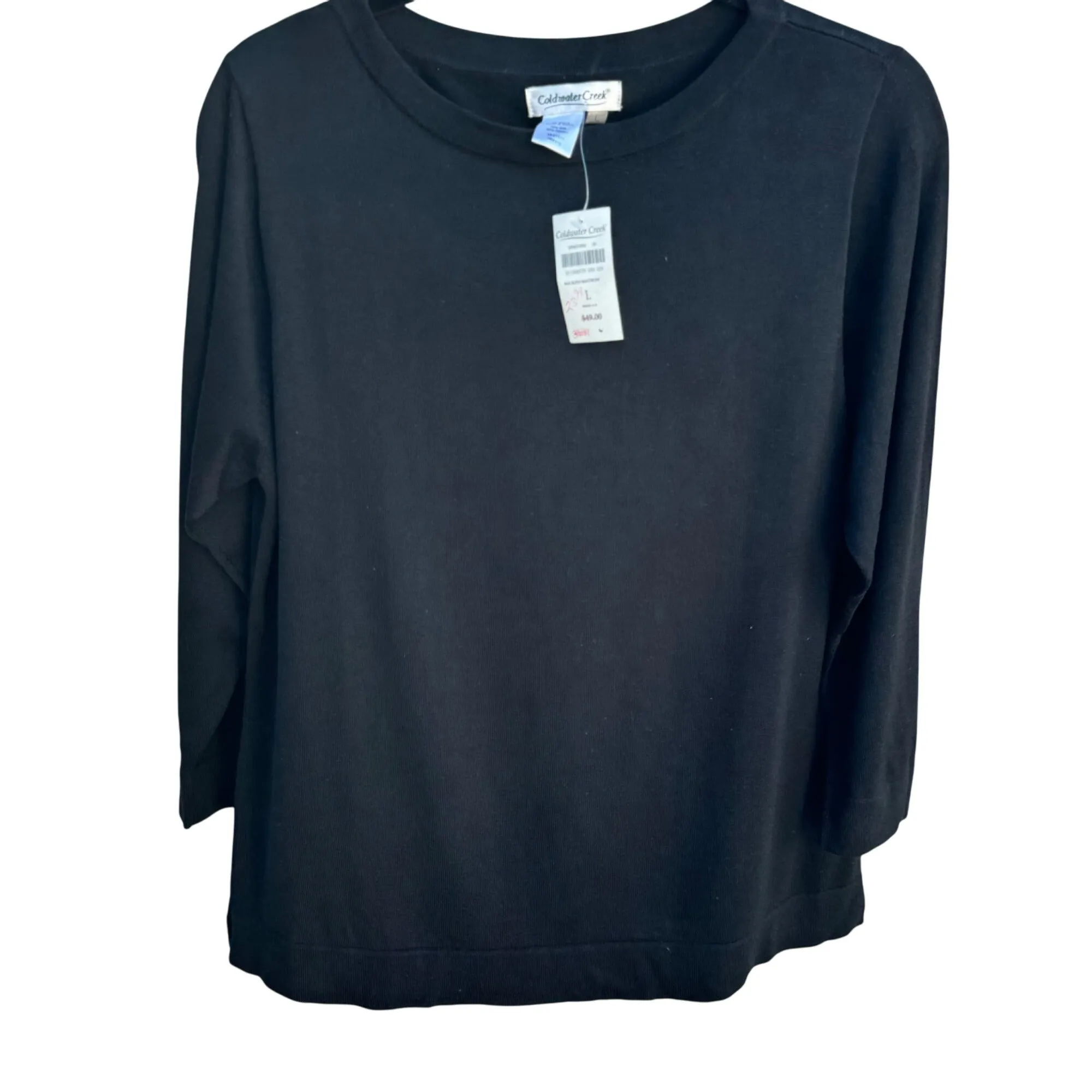 Coldwater Creek Womens Black Silk Blend Boat Neck Long Sleeve Knit Sweater New L