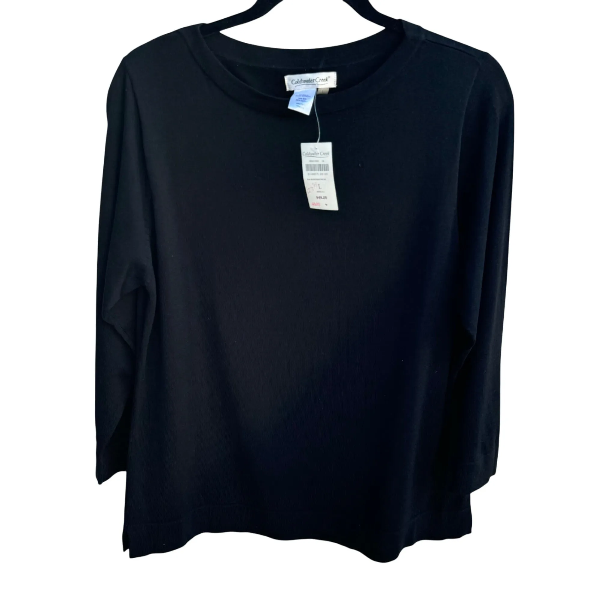 Coldwater Creek Womens Black Silk Blend Boat Neck Long Sleeve Knit Sweater New L