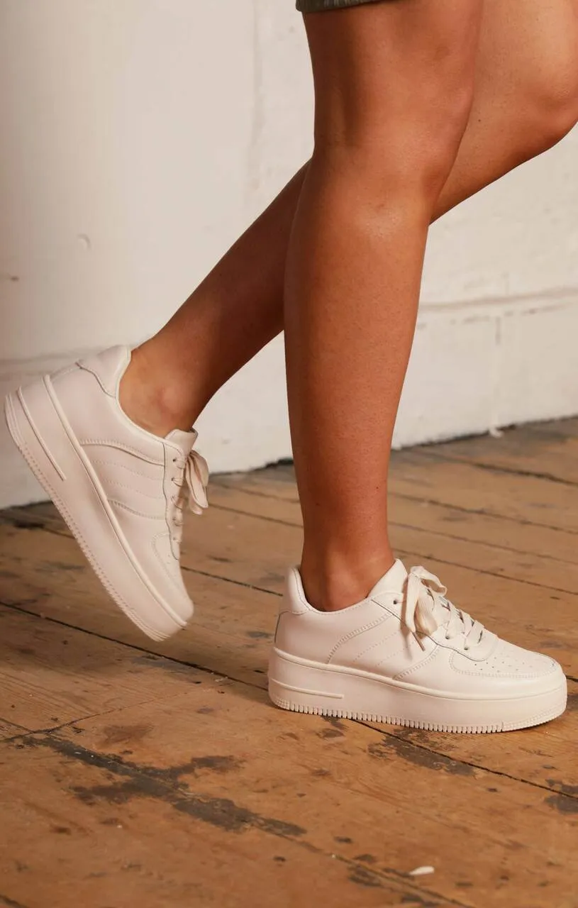 Cream Chunky Platform Matching Lace Up Trainers - Julia
