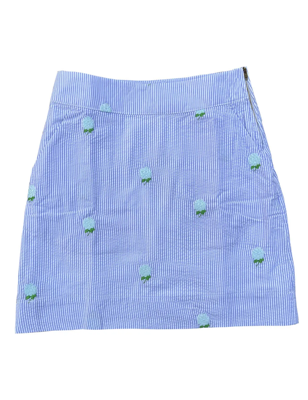 Lilac Seersucker Women's Skirt with  Embroidered Hydrangea Flowers