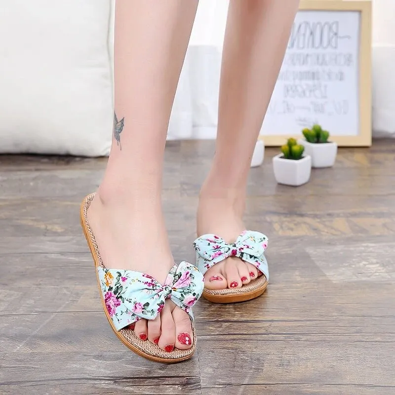 Sandals Women 2025 – Hot Female Bowknot Flax Linen Flip Flops, Beach Shoes, Sandalia Feminina