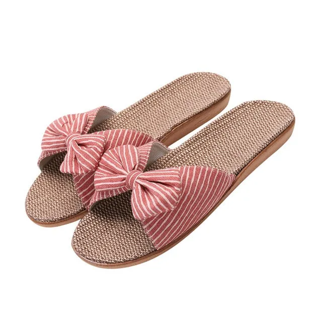 Sandals Women 2025 – Hot Female Bowknot Flax Linen Flip Flops, Beach Shoes, Sandalia Feminina