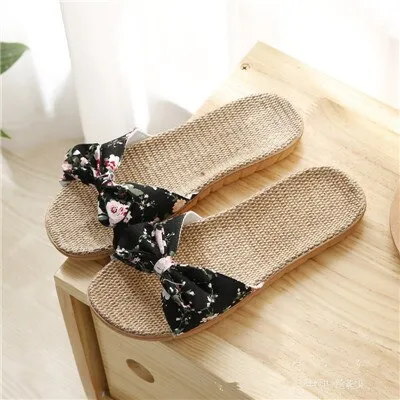 Sandals Women 2025 – Hot Female Bowknot Flax Linen Flip Flops, Beach Shoes, Sandalia Feminina