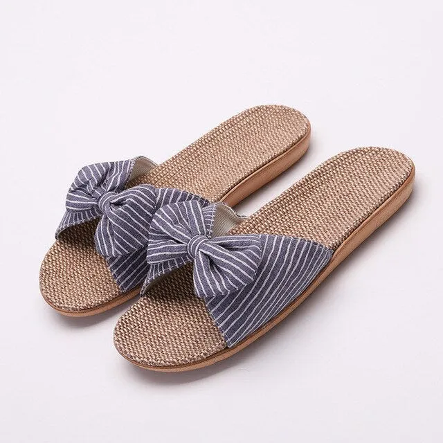 Sandals Women 2025 – Hot Female Bowknot Flax Linen Flip Flops, Beach Shoes, Sandalia Feminina