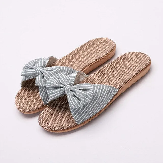 Sandals Women 2025 – Hot Female Bowknot Flax Linen Flip Flops, Beach Shoes, Sandalia Feminina