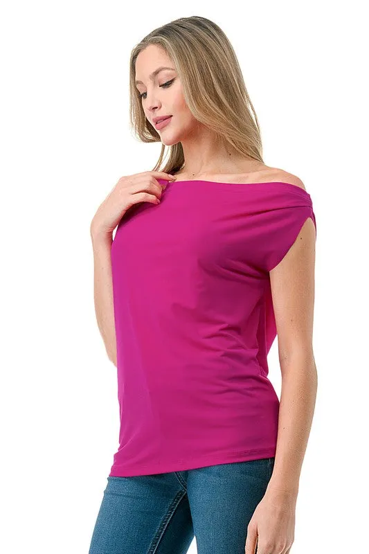 Slant Shoulder Top - Hot Pink