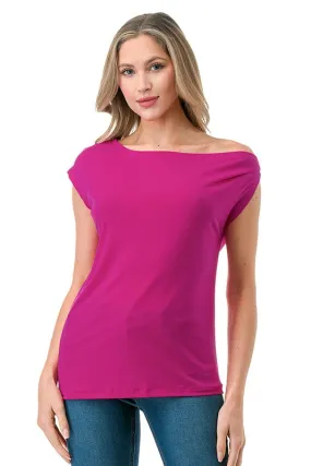 Slant Shoulder Top - Hot Pink