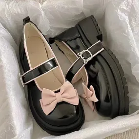 Sohiwoo Bow Lolita Shoes Women's Mary Jane Cute Platform Shoes Girl's Flat Shoes High Heels College Students Kawaii Japanese Retro Shoes