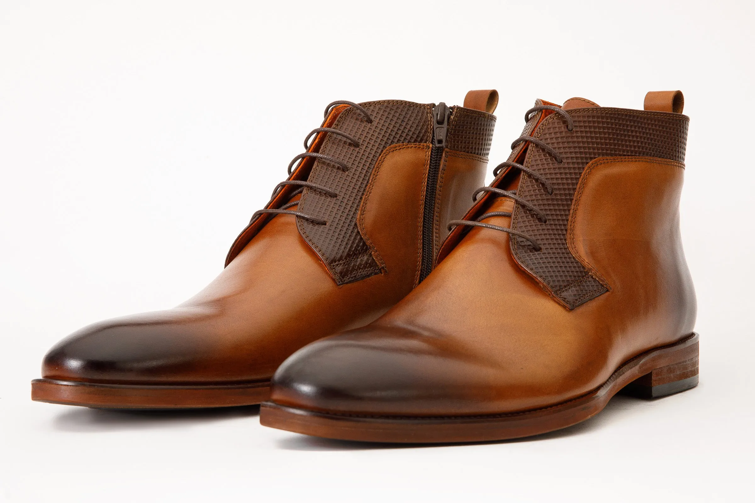 The Romto Tan Leather Derby Lace-Up Men Boot With a Zipper  Final Sale!