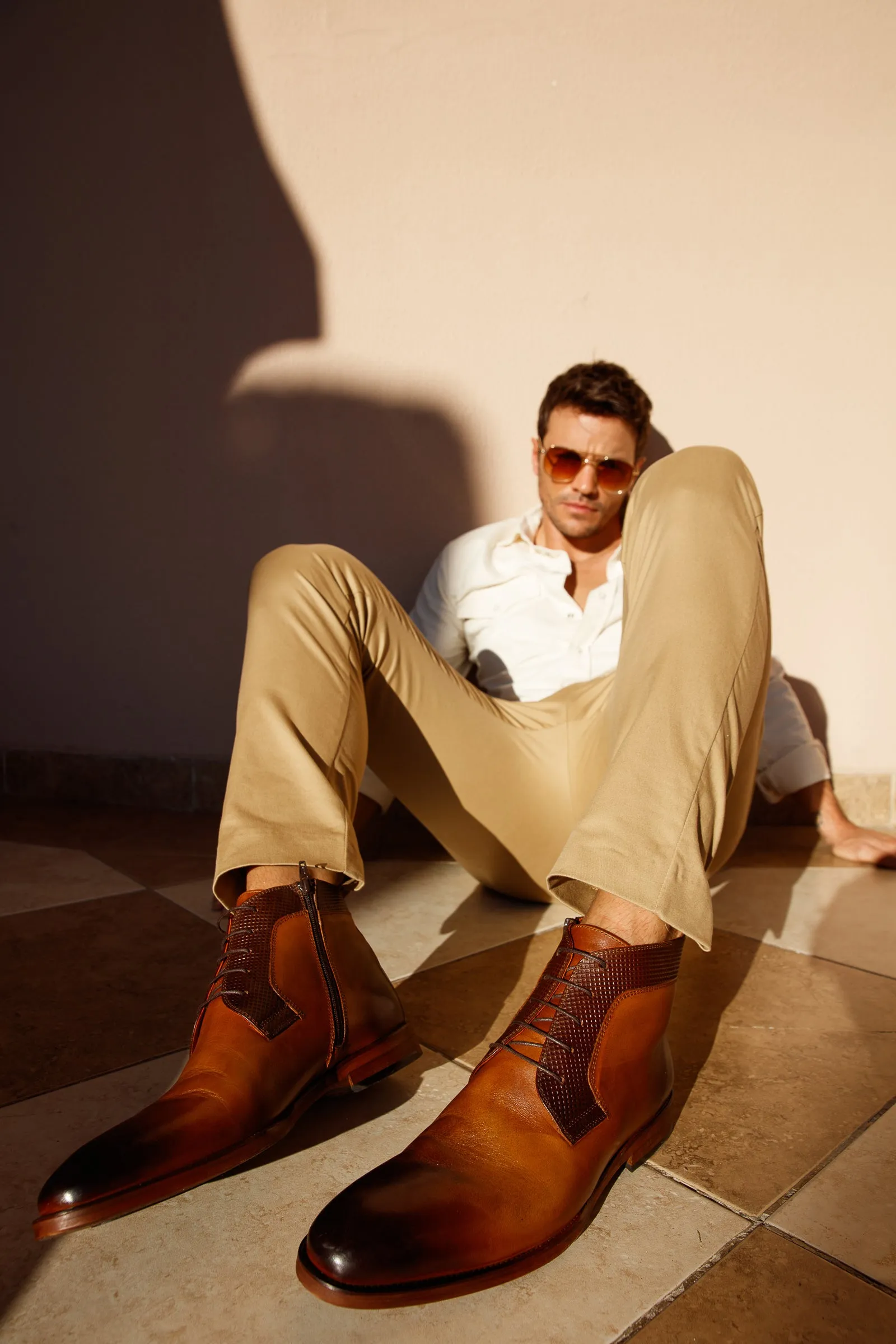 The Romto Tan Leather Derby Lace-Up Men Boot With a Zipper  Final Sale!