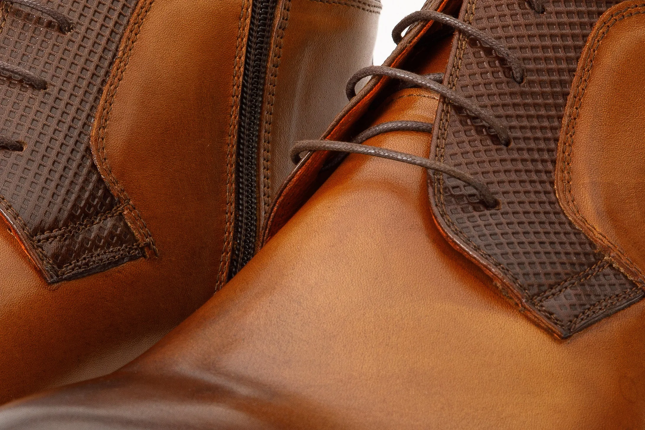 The Romto Tan Leather Derby Lace-Up Men Boot With a Zipper  Final Sale!