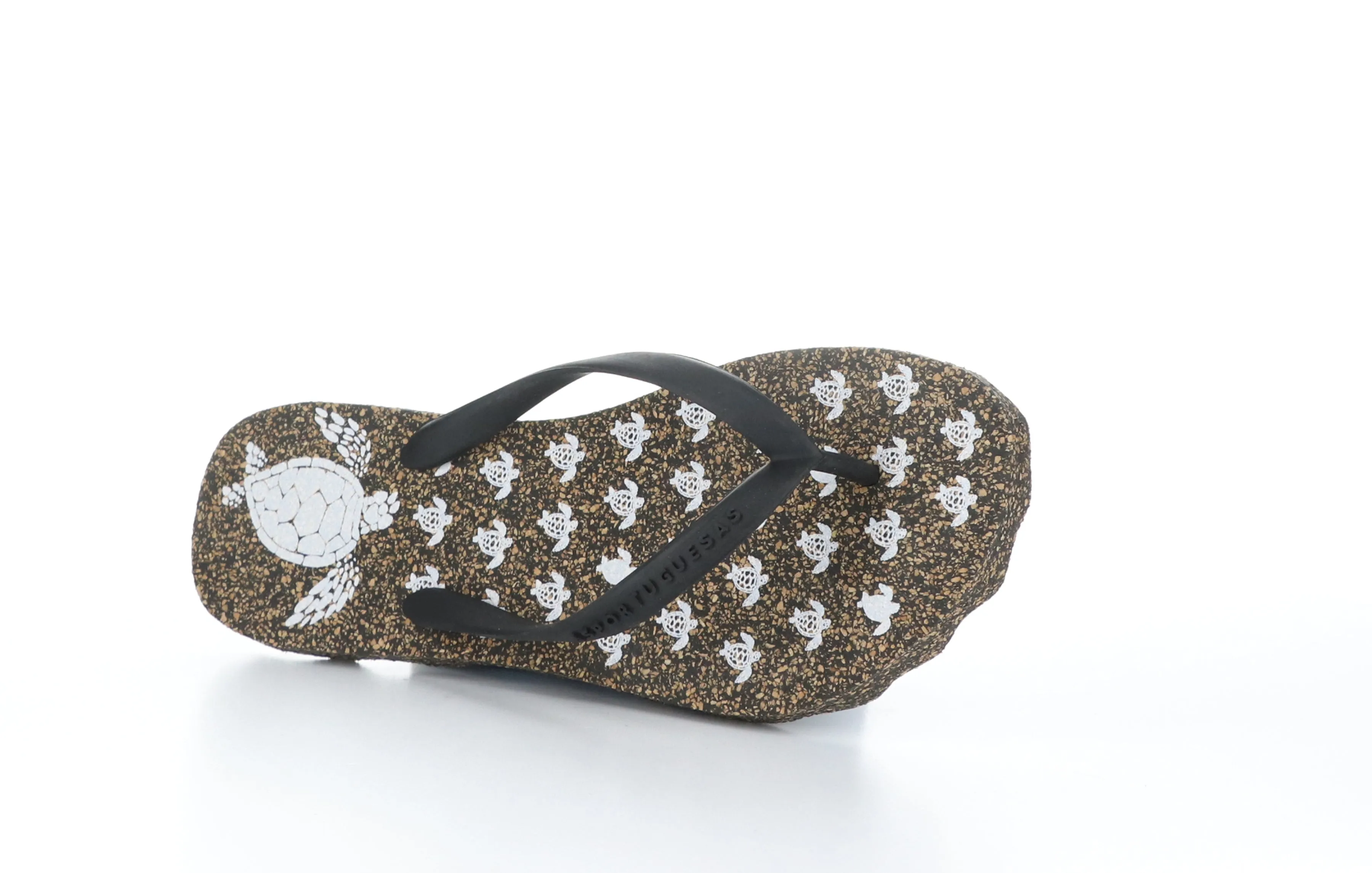 TURTLE_M Black Rubber Strap Beach Flip-Flops