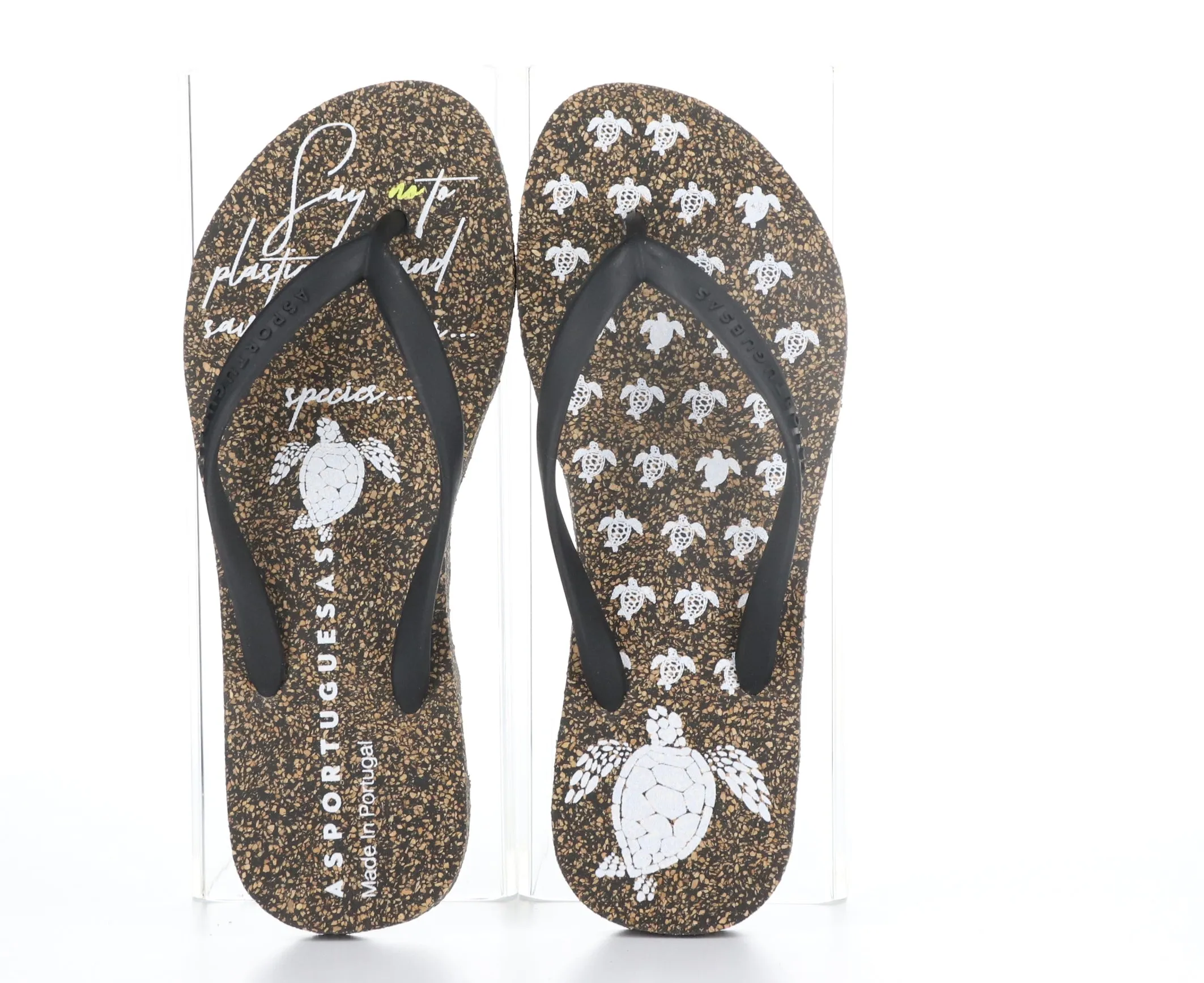 TURTLE_M Black Rubber Strap Beach Flip-Flops