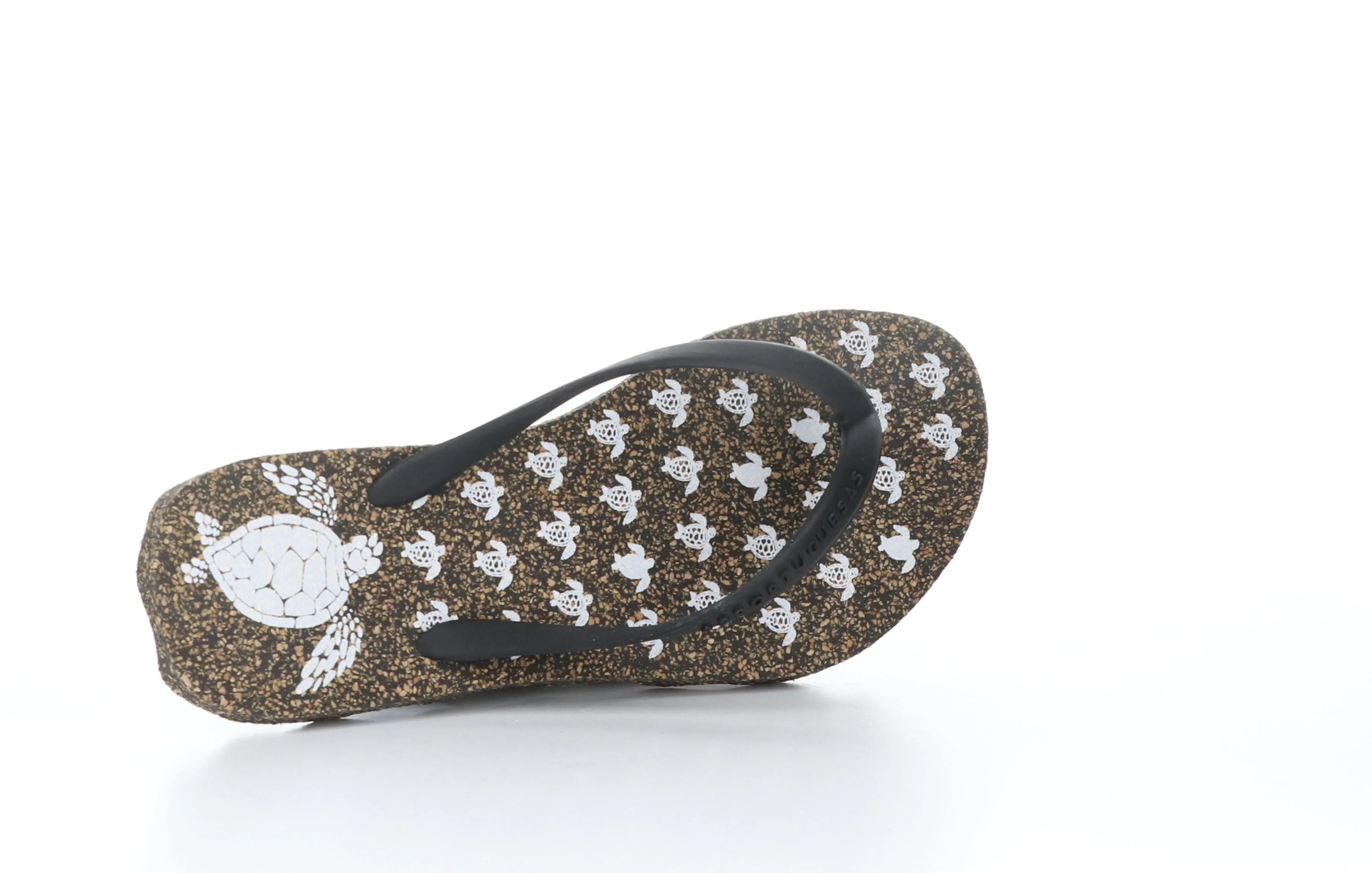 TURTLE_M Black Rubber Strap Beach Flip-Flops