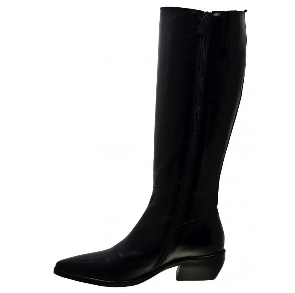 Women's Italian Shoes Jo Ghost 3114 Black Leather Knee High Boots available sizes 37 38