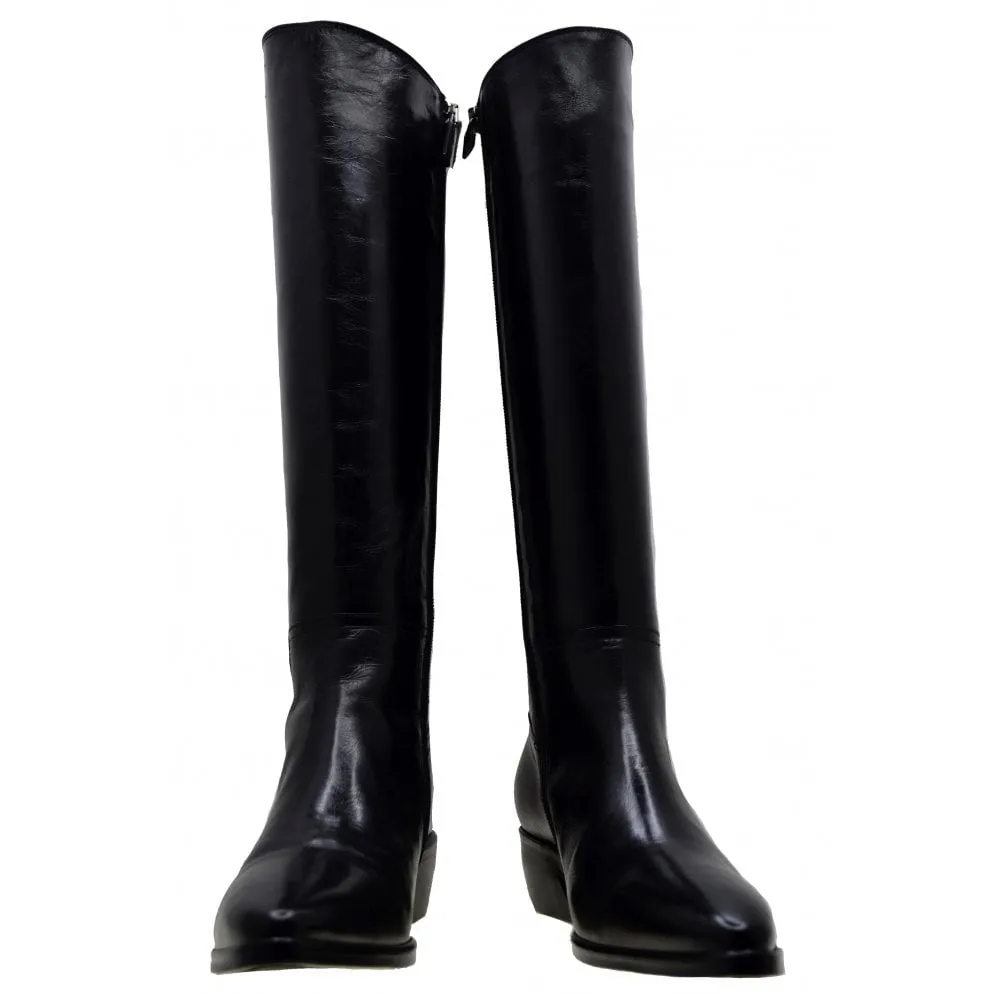 Women's Italian Shoes Jo Ghost 3114 Black Leather Knee High Boots available sizes 37 38
