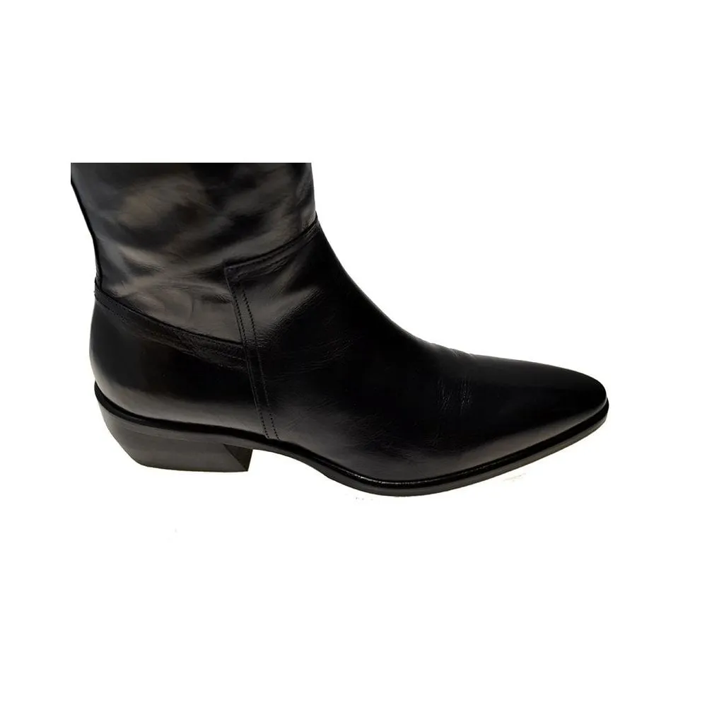 Women's Italian Shoes Jo Ghost 3114 Black Leather Knee High Boots available sizes 37 38
